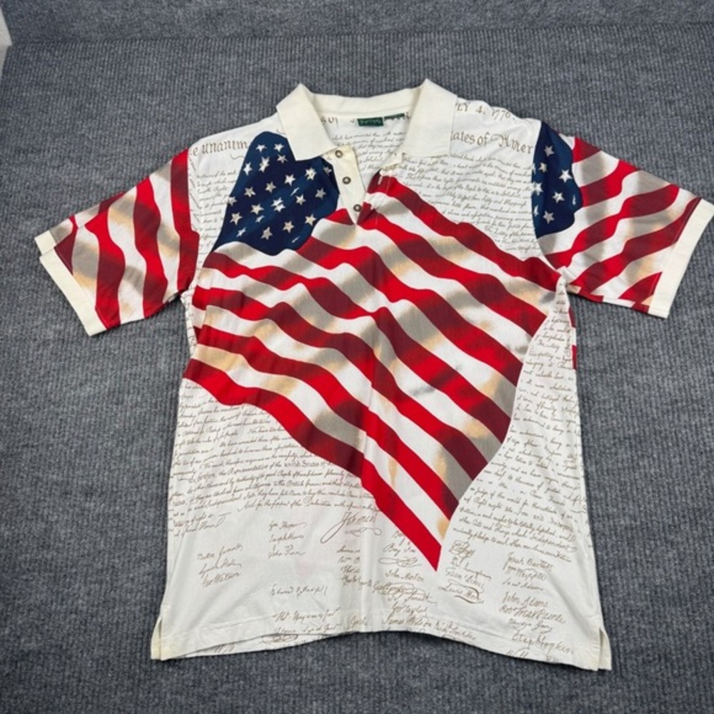 Scandia Polo Shirt Mens XL Cotton Short Sleeve American‎ Flag July 4th Preppy